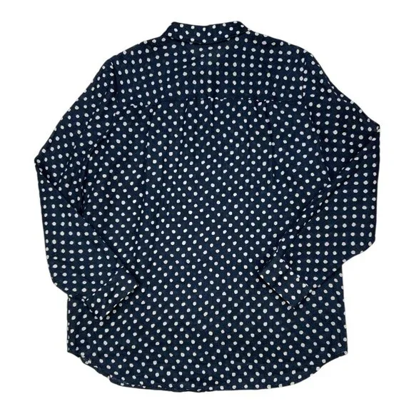 Lafayette 148 Linen Button Front Shirt L Blue Polka Dot - Picture 15 of 16